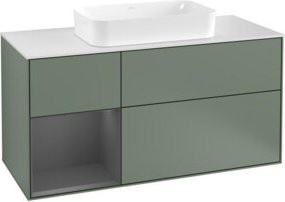 V&B Waschtischunterschrank Finion mit Wandbeleuchtung in Olivenmatt Lackiert, Breite: 120 cm, Tiefe: 50,1 cm, Höhe: 50,1 cm - Bild 1
