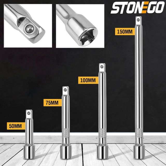 STONEGO 4-teiliges Sockel Verlängerungsstangen Set aus Chrom-Vanadium-Stahl, 1/4 Zoll, Silber - Bild 1