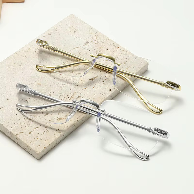 CHUANCHEN Lesebrille, randlos, rechteckig, Metall, gold - Bild 1