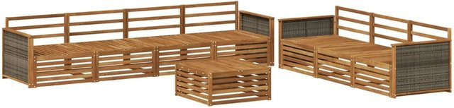 vidaXL Outdoor-Sofagarnitur aus Massivholz Akazie in Braun, 8-teiliges Set im modernen Latten-Design - Bild 1