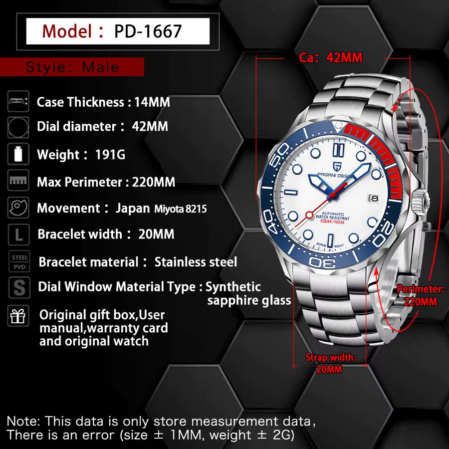 Pagani Design Armbanduhr, Automatik, Edelstahl, Silber, Herren - Bild 6
