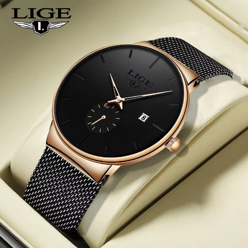 LIGE Armbanduhr Quarz, Milanaise, Schwarz, Roségold, Damen - Bild 6