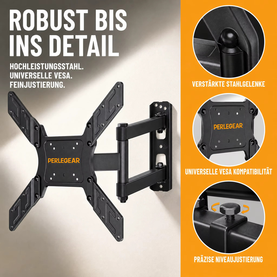 Perlegear TV Wandmontage in Schwarz für flache und gebogene Fernseher oder Monitore von 26 bis 60 Zoll, bis zu 40 kg, maximale VESA-Montagegröße 400 x 400 mm - Bild 2