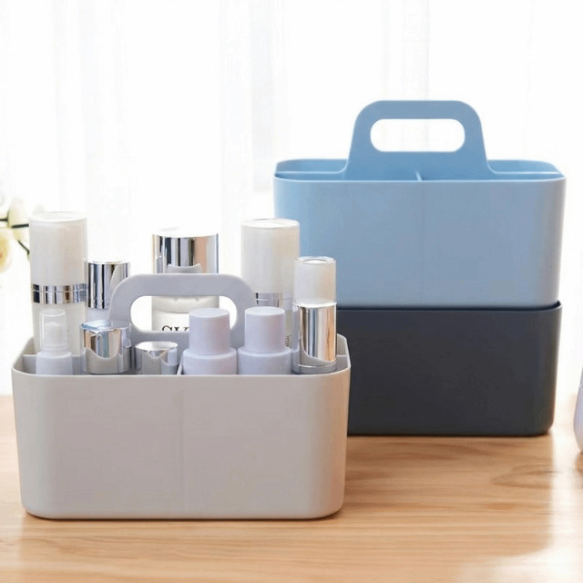 Multifunktionaler Kosmetik-Organizer im Split-Design mit Griffhalterung, weißer Kunststoff-Stift-Organizer und verstellbarer Mehrzweckbehälter - Bild 1