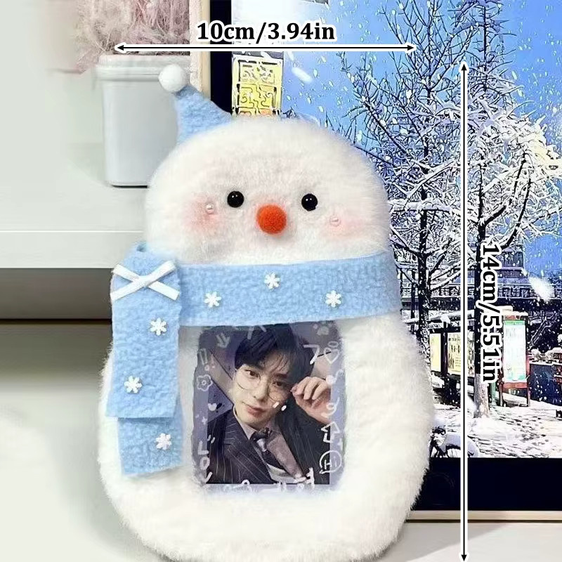 GJCUTE Plüsch-Kartenhalter Schneemann in Weiß als süßer Memo-Holder für Fotokarten und Ausweise - Bild 2