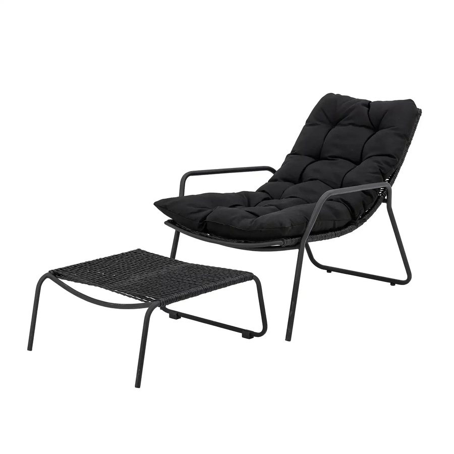 Bloomingville Liegestuhl Boel aus Metall in Schwarz mit geflochtenem Cord-Design - Bild 1