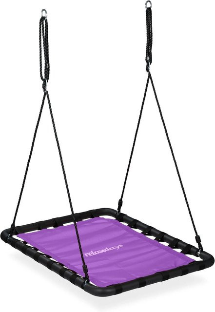 Relaxdays Nestschaukel aus Stahl und Kunststoff mit Textilene-Gewebe in Lila und Schwarz, höhenverstellbar, B/T/H: 77 x 159 x 103 cm - Bild 1