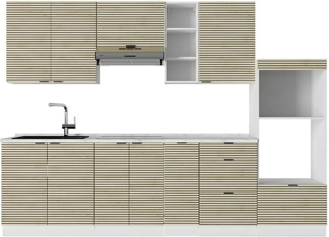 Vicco Fame-Line Küchenzeile Eiche und Weiß, Breite: 280 cm - Bild 1