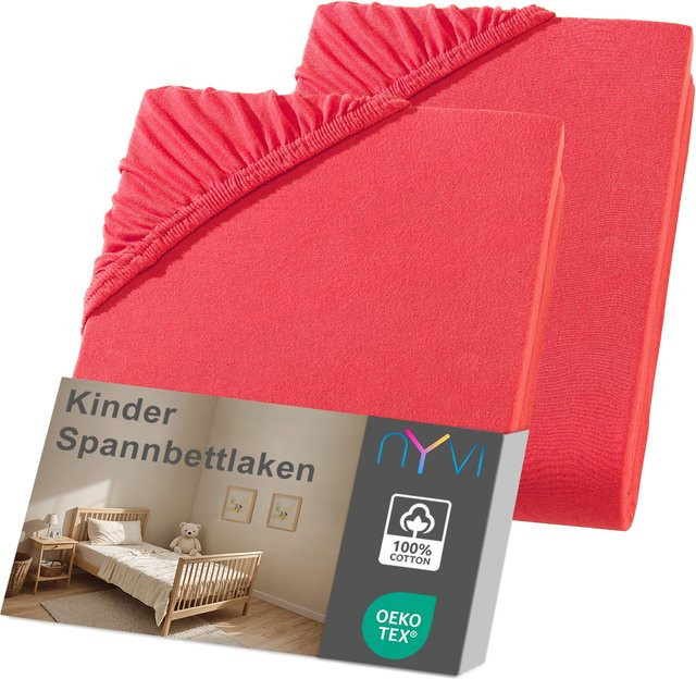 NYVI Kinder Spannbettlaken Junior 2er Pack, Rot, B: 70 cm, T: 140 cm, Matratzenhöhe bis 12 cm, Baumwolle, Bügelfrei und Atmungsaktiv - Bild 1