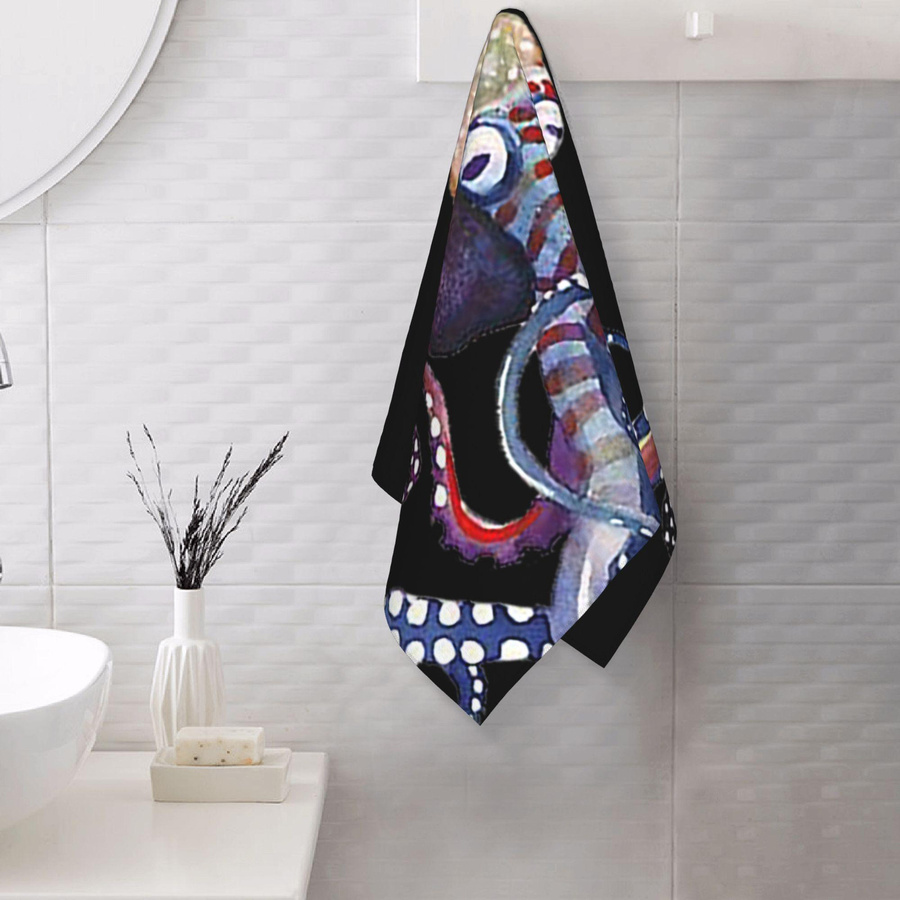 Weiches Baumwollhandtuch Oktopus-Design schnelltrocknend und atmungsaktiv, Farbe: Weiß, B: 30 cm, H: 60 cm - Bild 3