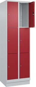 C+P Schließfachschrank Classic PLUS mit Sockel, 2 Abteile, Farbe: Grau mit rubinroter Front, B/T/H: 195 x 60 x 50 cm - Bild 1