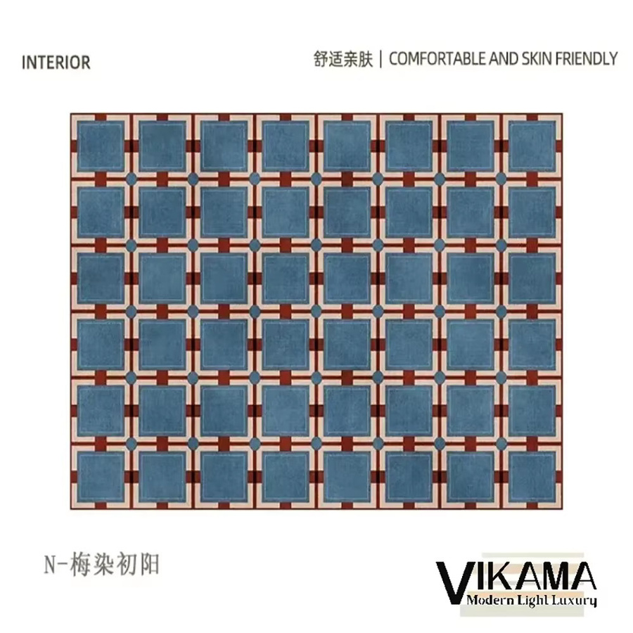VIKAMA Klassischer karierter Loop-Pile-Teppich in Blau, rutschfest und waschbar, B/T: 160 x 120 cm - Bild 2