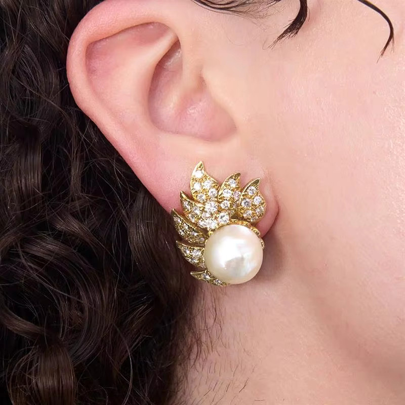 Huitan Ohrstecker, Gold, Perle, Zirkonia, Damen - Bild 4