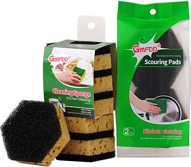 Sechseckiger Reinigungsschwamm in Wabenform für Küche und Haushalt mit hochschäumender Luffa-Imitation - Bild 1