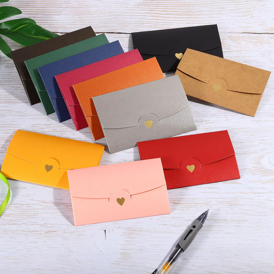 Mini-Umschläge mit Retro-Gold-Herz-Design für Geschenkkarten und Einladungen zu Hochzeit oder Geburtstag, Mehrfarbig - Bild 2