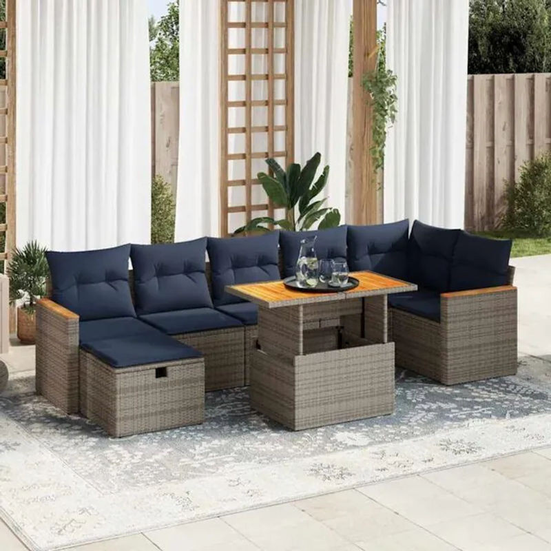 8-tlg. Garten-Sofagarnitur aus Polyrattan und Akazienholz in Grau mit Kissen von vidaxl - Bild 1