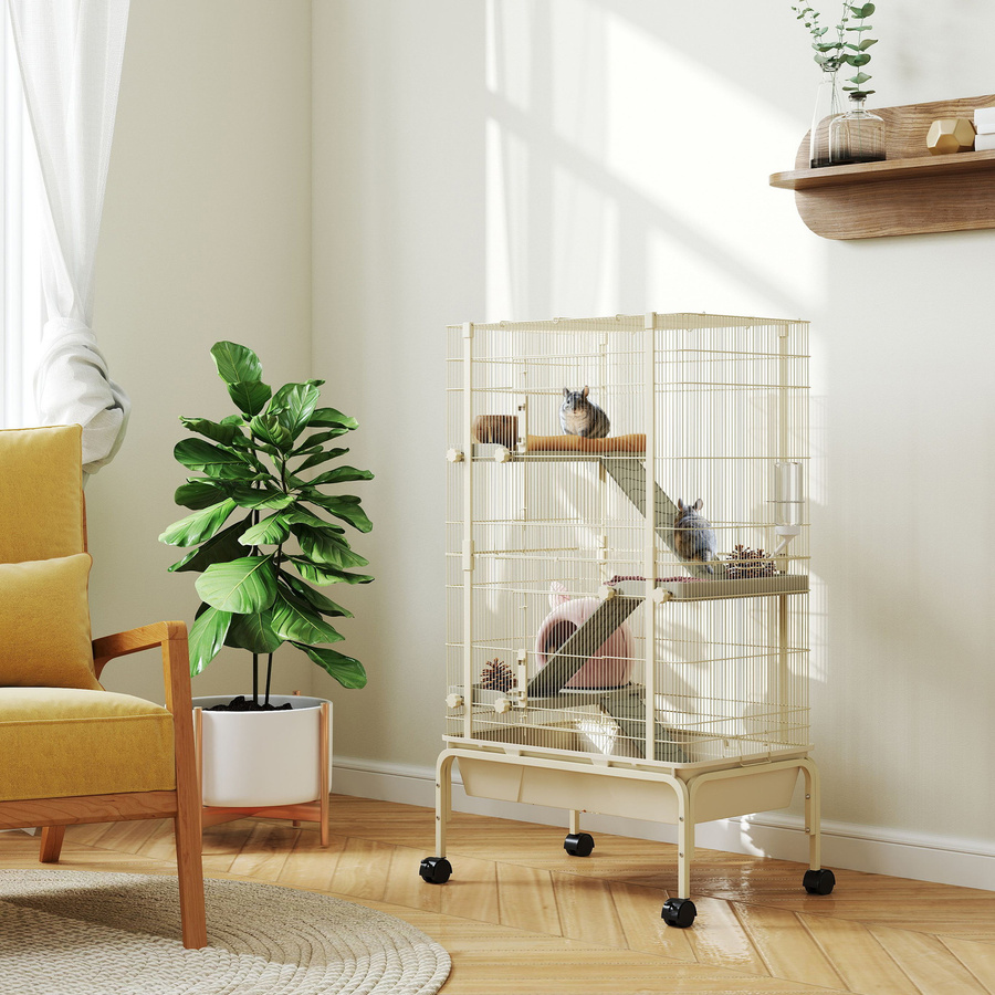 PawHut Kleintierkäfig beige mit Zubehör und 3 Rampen, B/H/L: 44 x 120 x 69 cm, von Aosom - Bild 2