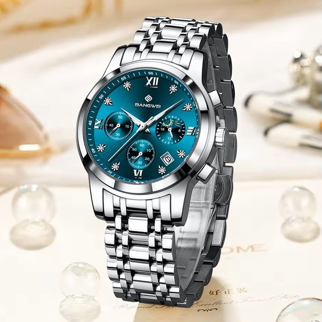 LIGE Armbanduhr Chronograph, Diamantbesetzt, Quarz, Edelstahl, Silber, Damen - Bild 1