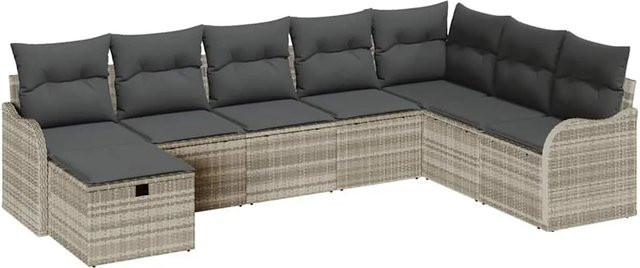 vidaXL Garten-Sofa-Set aus Polyrattan in Grau, 8-teiliges Lounge-Set mit Kissen und Ottoman in U-Form - Bild 1