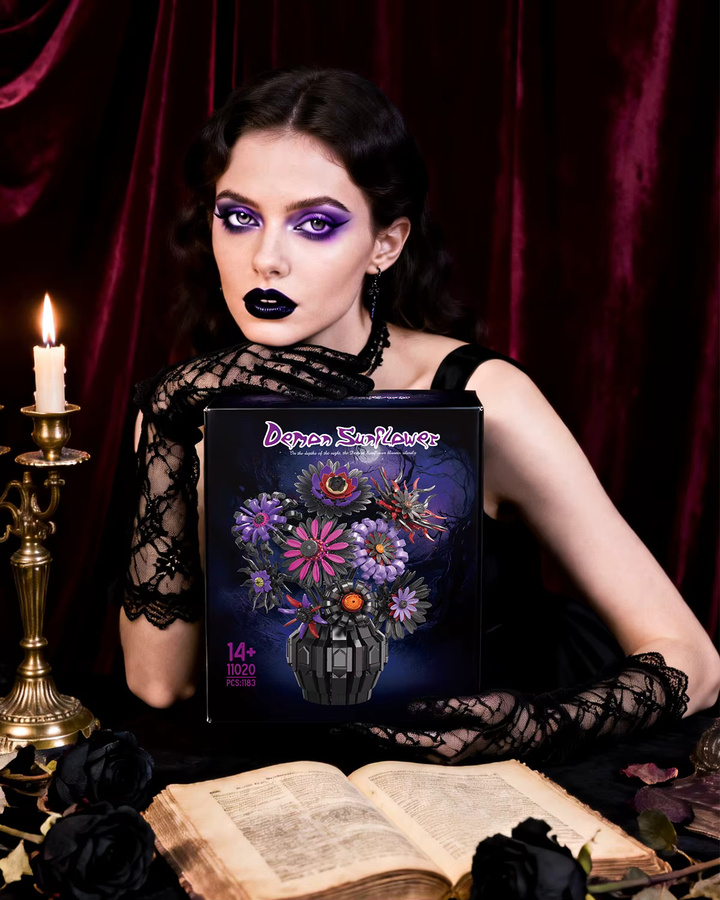 AMAZINGBLOKS Gothic-Blumen-Baukasten Dunkler Nacht-Blumenstrauß, Bausteine, 1183 Teile, ab 14 Jahren - Bild 3