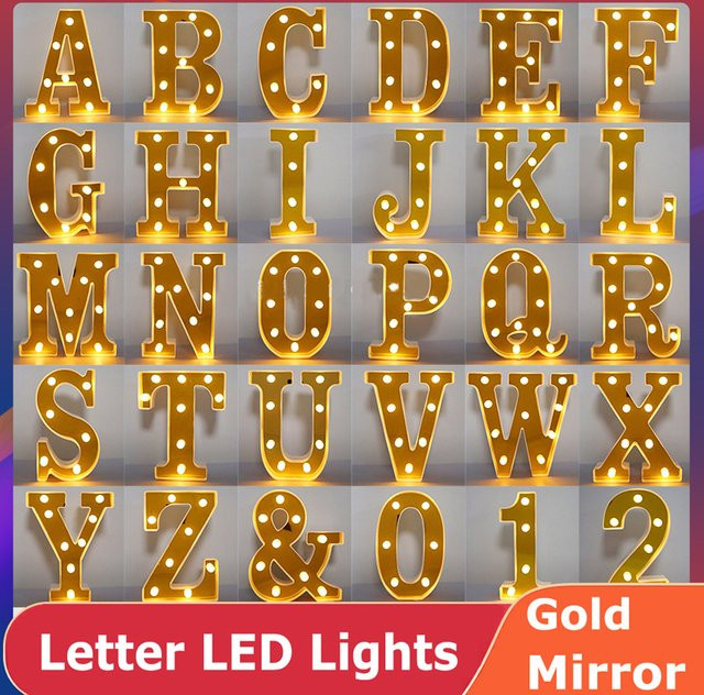 Dekorative LED Buchstaben und Zahlen in Gold-Spiegeloptik als leuchtende Nachtlicht-Dekoration für Hochzeiten und Partys - Bild 1