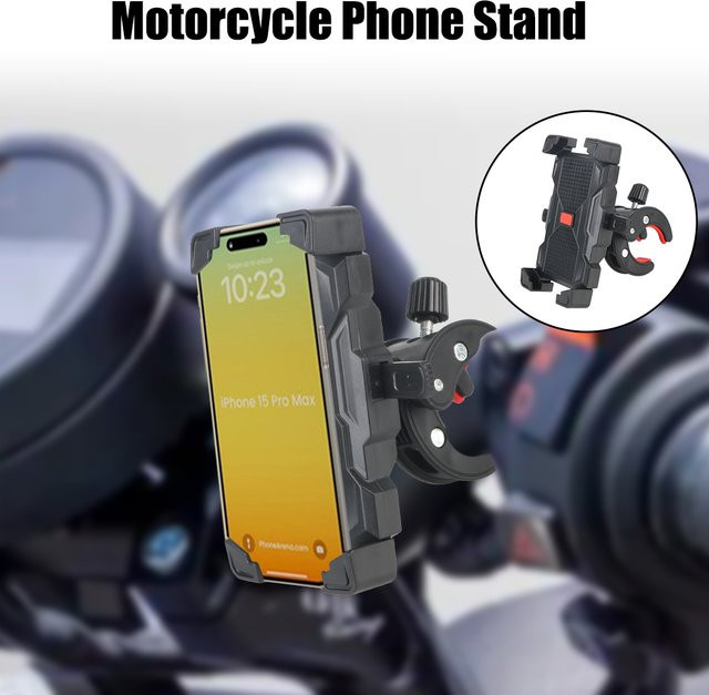 Rotierender und verstellbarer Fahrrad- und Motorrad-Telefonhalter für GPS-Navigation in Schwarz und Rot mit 360 Grad Rotation und automatischer Sperrfunktion für iPhone, Samsung und Huawei - Bild 1