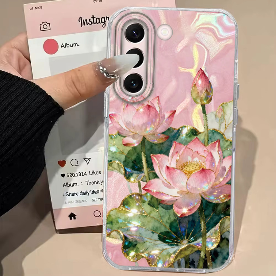 Handyhülle mit Rosa Pfingstrose und Lotus Print für Samsung Galaxy S22 S26 S25 S24 S23 S21 Plus S20 FE Ultra, TPU Cover in Pink und Multicolour - Bild 2