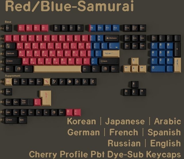 Gmk Keycaps Samurai Set in Blau und Rot mit PBT Material im Cherry Profil für verschiedene Tastaturlayouts - Bild 1