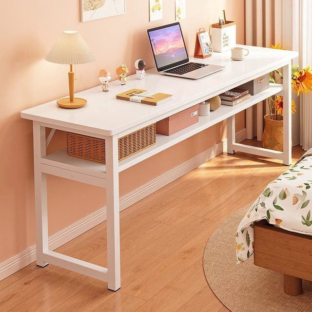 LIUSHADUOLA Gaming Desk in Weiß, minimalistischer Schreibtisch für Home Office und Schlafzimmer, rechteckig und matt - Bild 1