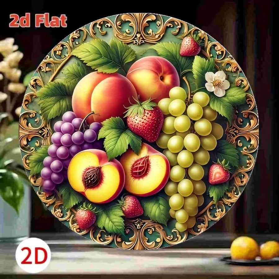 HELLOYOUNG Vintage-Metalldekoration mit Frucht- und Blumenmotiv, Rund, Mehrfarbig, Durchmesser: 20 cm - Bild 3