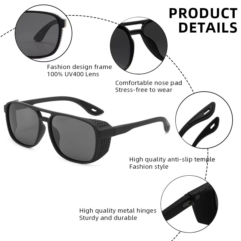 FUQIAN Sonnenbrille, Square, Vollrand, Kunststoff, Schwarz, Unisex - Bild 5