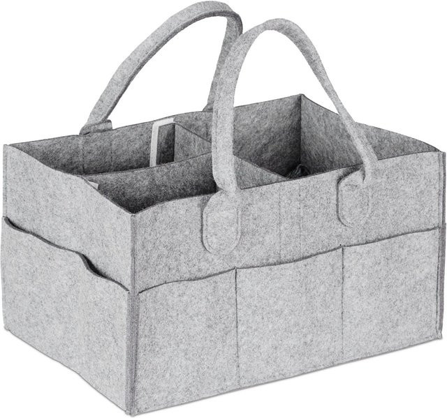 Relaxdays Windel Caddy aus Filz in Hellgrau mit 11 Fächern, B/T/H: 33 x 23 x 18 cm - Bild 1