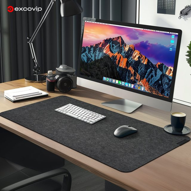 EXCO Filz-Schreibtischunterlage als große Mauspad und Tastaturmatte für Büro und Home Office, grau und anthrazit, rutschfest und waschbar - Bild 1