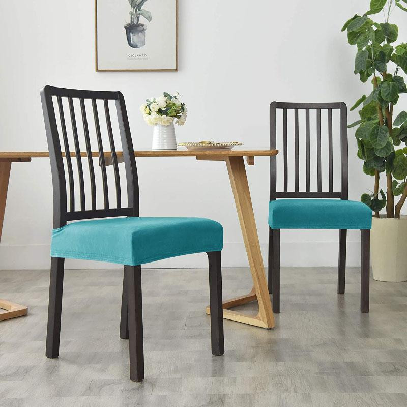 Samt-Stuhlbezug ohne Rückenlehne für Esszimmer und Büro, Stretch-Sitzbezug aus Polyester und Elasthan, Rosa - Bild 3