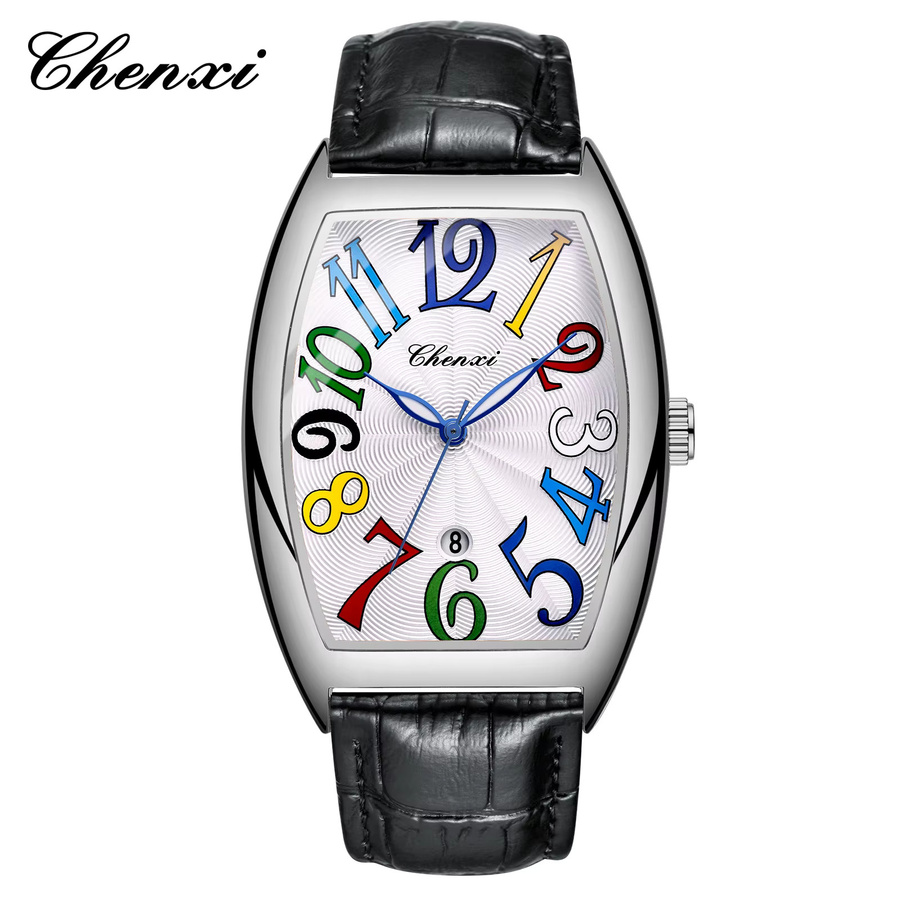 CHENXI Armbanduhr Tonneau, Quarz, Leder, Schwarz, Herren - Bild 5