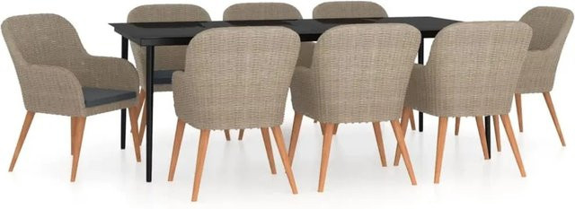 vidaXL 9-teilige Garten-Essgruppe aus PE-Rattan und Akazienholz in Braun mit Kissen und Glastisch - Bild 1