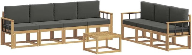 vidaXL Outdoor-Sofagarnitur 7-teilig aus Akazienholz mit Polstern in Anthrazit, Weiß und Grau - Bild 1