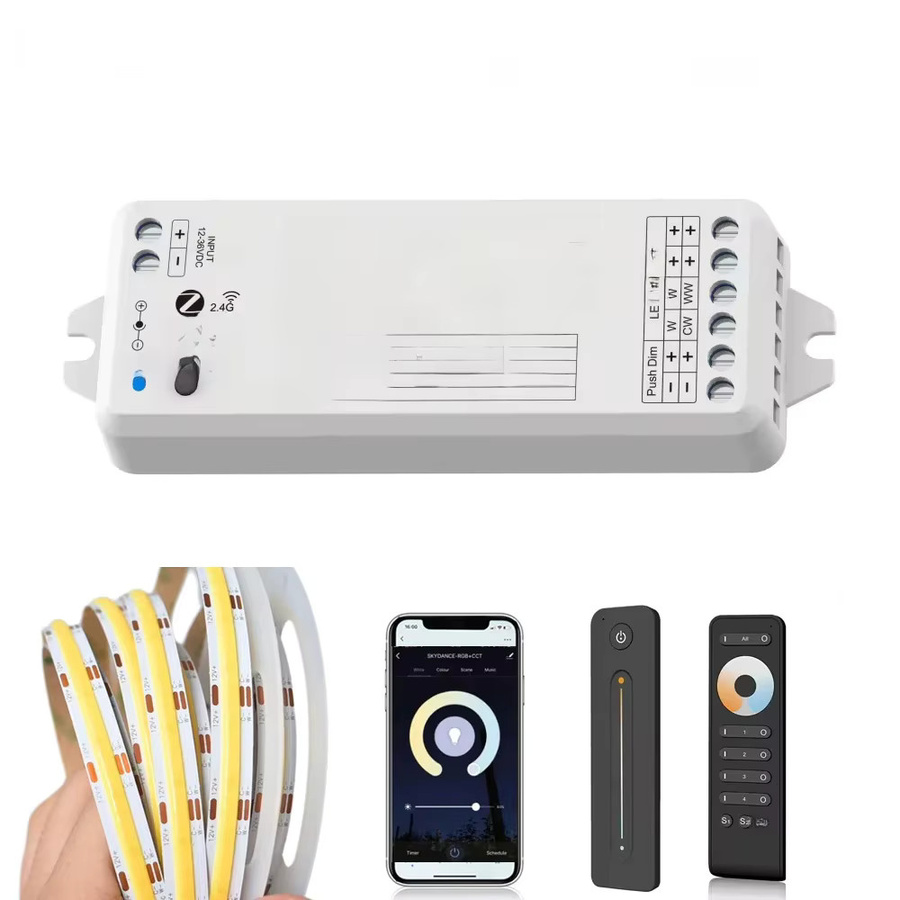 CENFAYA Tuya Zigbee 2-Kanal LED-Controller für 12V 24V COB CCT WW CW LED-Streifen mit 4-Zonen RF 2.4G Dimm-Fernbedienung, kompatibel mit Alexa und Google Assistant, Farbe: Weiß - Bild 6