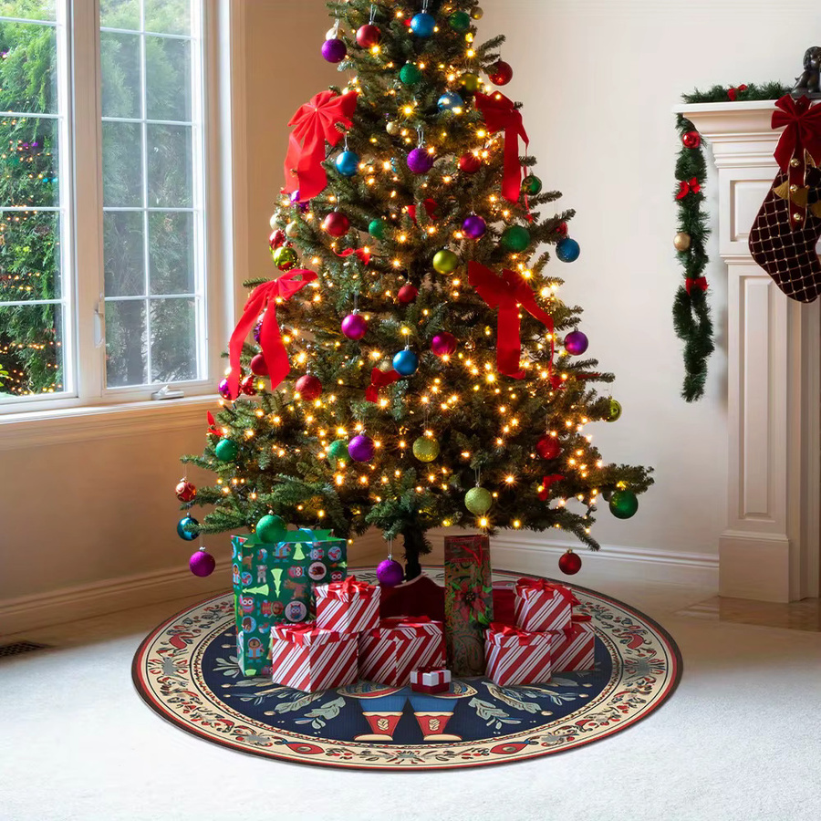 VIKAMA Weihnachtsbaumrock mit Nussknacker-Aufdruck in Multicolour, runder Textil-Baumrock für deine festliche Dekoration - Bild 2