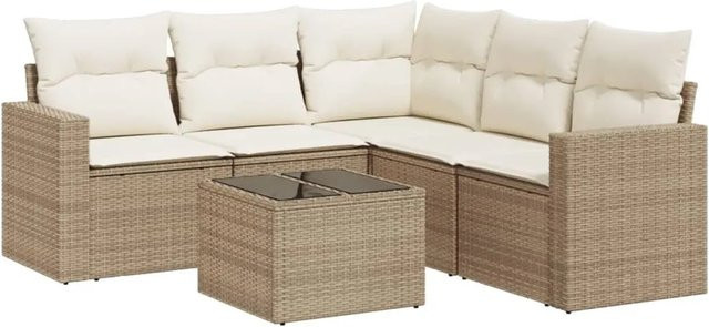 vidaXL 6-teilige Garten-Sofagarnitur aus Poly-Rattan mit Kissen in Beige und Cremeweiß - Bild 1