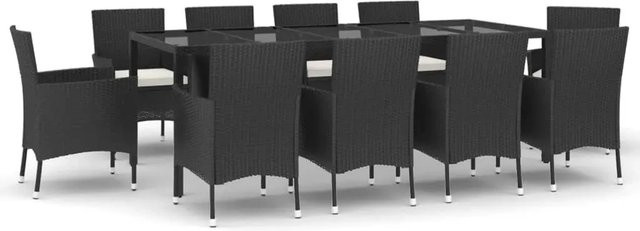 vidaXL 11-teilige Garten-Essgruppe aus Poly Rattan mit Kissen und Hartglas in Schwarz - Bild 1