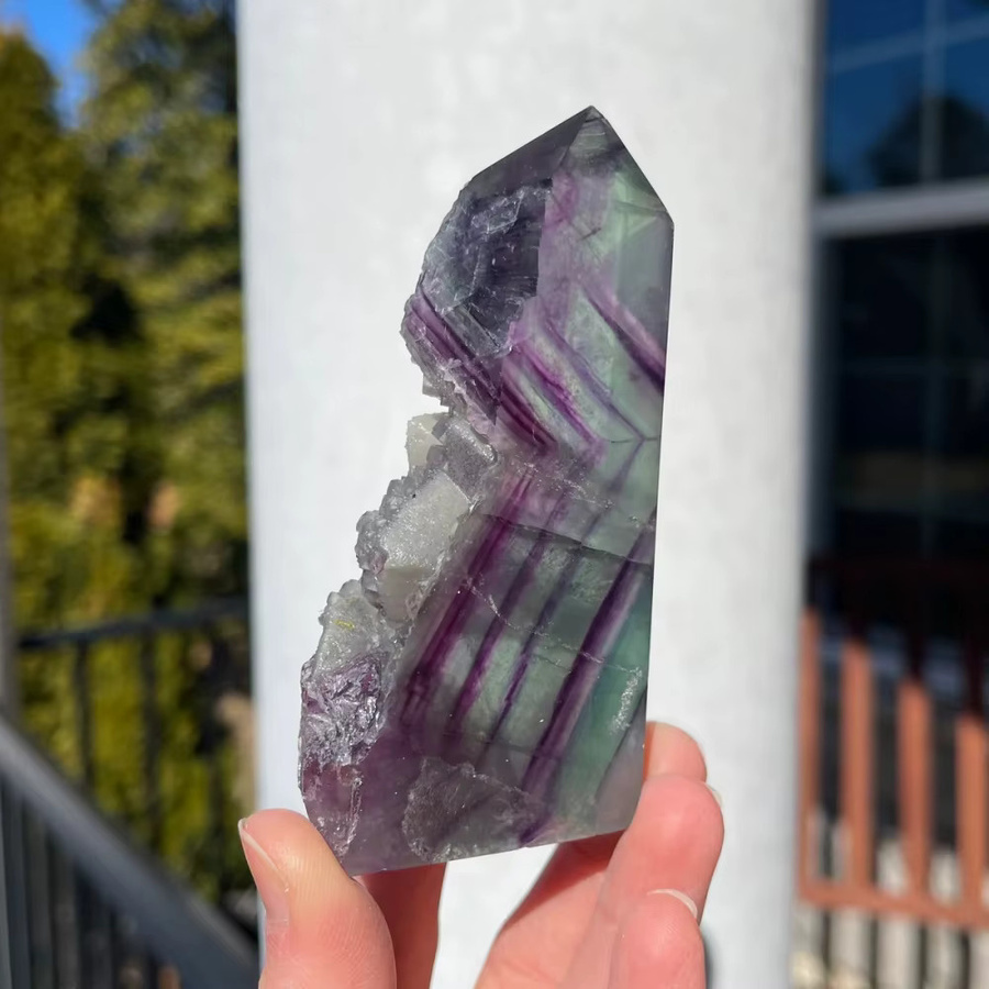 CrystalHola Schneeflockenfeder Fluorit Kristall Obelisk als natürliche Energiesäule zur Dekoration - Bild 3