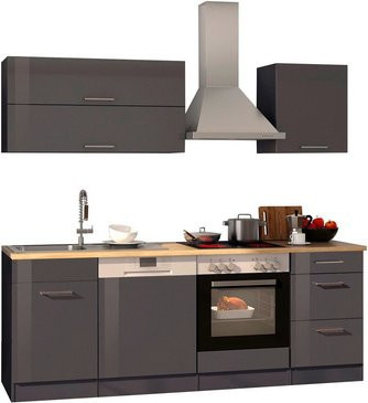 Held Möbel Küchenzeile Mailand Modern in Grau Hochglanz mit Elektrogeräten B: 220 cm, T: 60 cm, H: 200 cm - Bild 2