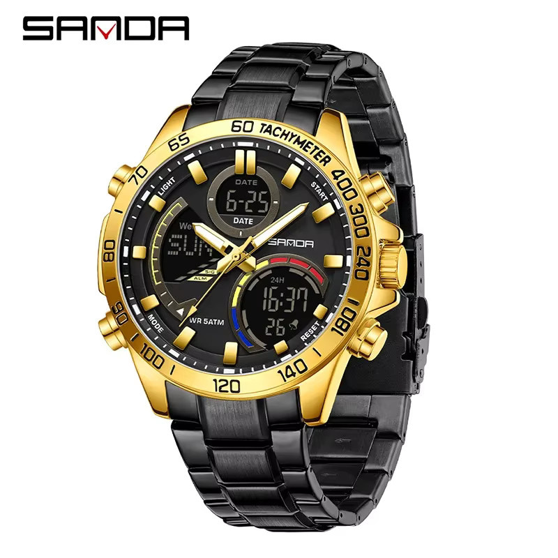 SANDA Armbanduhr Analog-Digital, Edelstahl, Schwarz, Herren - Bild 6
