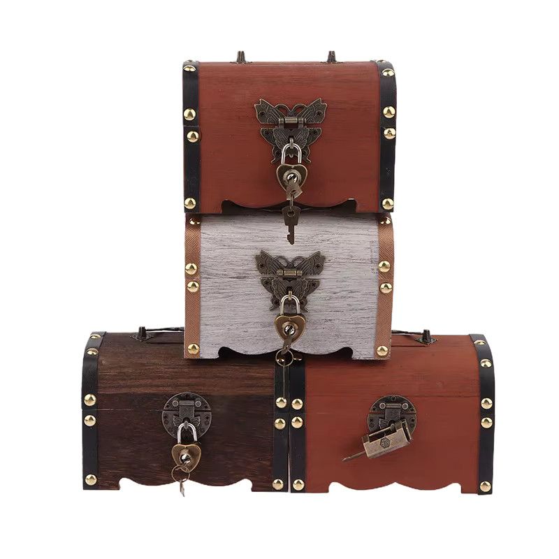 KOQZM Vintage Schatztruhe aus Holz mit Schloss als Retro Dekoration und Aufbewahrungsbox - Bild 2