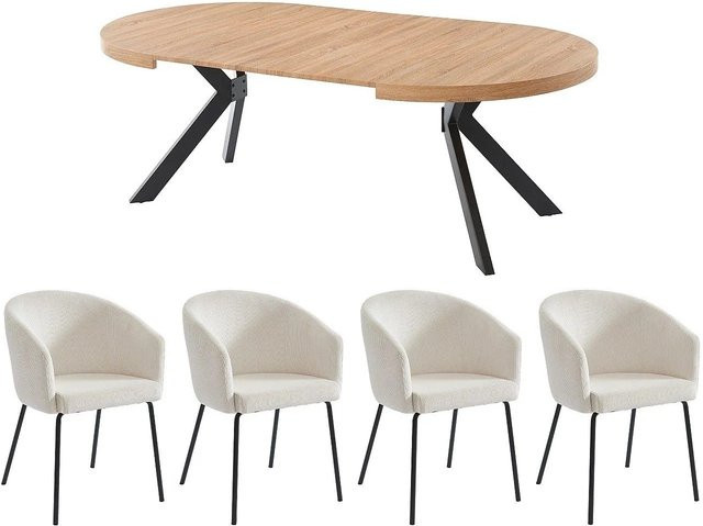 Vente-unique Essgruppe Komoni in Schwarz und Creme mit ausziehbarer Platte - Bild 1
