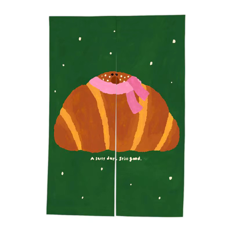 VIKAMA Croissant-Türvorhang mit Kawaii-Brot-Print als Sichtschutz für Küche, Café oder Schlafzimmer, Breite: 90 cm, Höhe: 65 cm - Bild 3