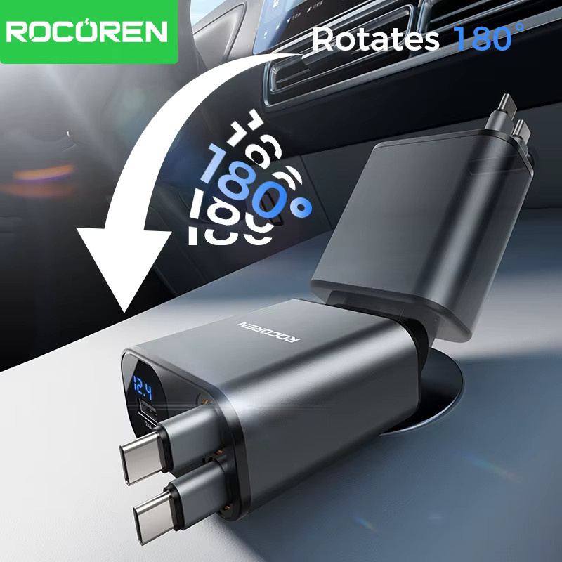 Rocoren 4-in-1 Autoladegerät mit PD 30W USB Typ C, digitaler Anzeige und integriertem Ladekabel - Bild 4