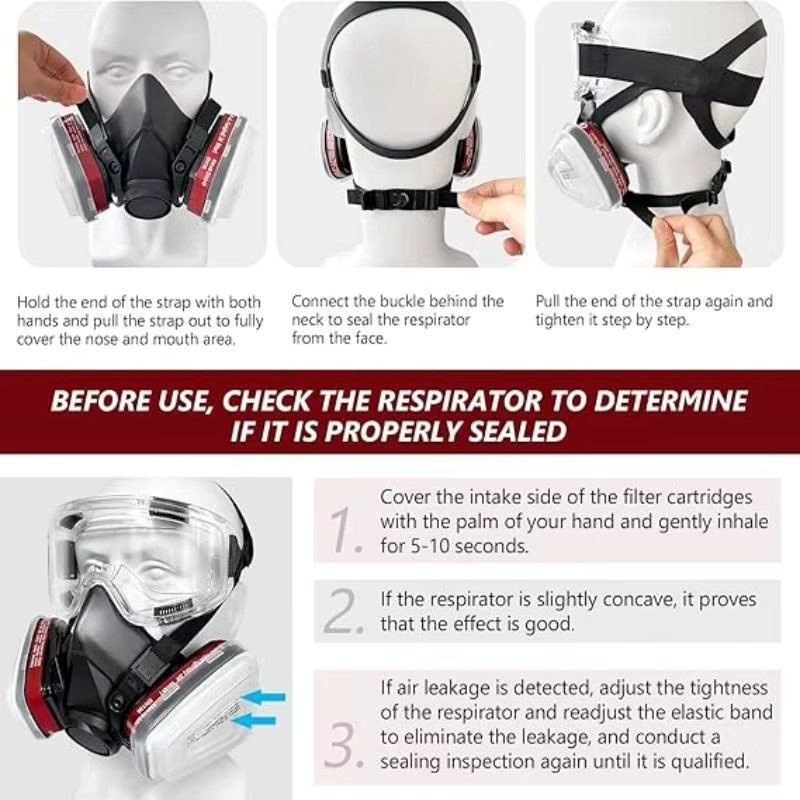 HFYSF Atemschutzmaske 6200 in Schwarz als 7-in-1 oder 16-in-1 Halbmaske mit Gasfilter für organische Dämpfe und chemische Gase zur Arbeitssicherheit - Bild 5