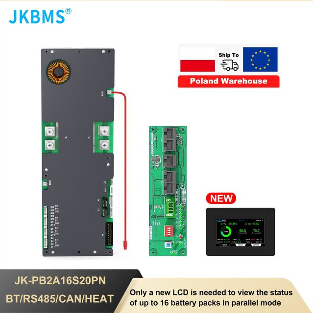 JIKONG JKBMS V19 Intelligentes BMS 8S/16S 24V/48V 200A für Lifepo4, Li-Ionen und LTO in Schwarz, kompatibel mit Growatt und Deye Wechselrichtern - Bild 1